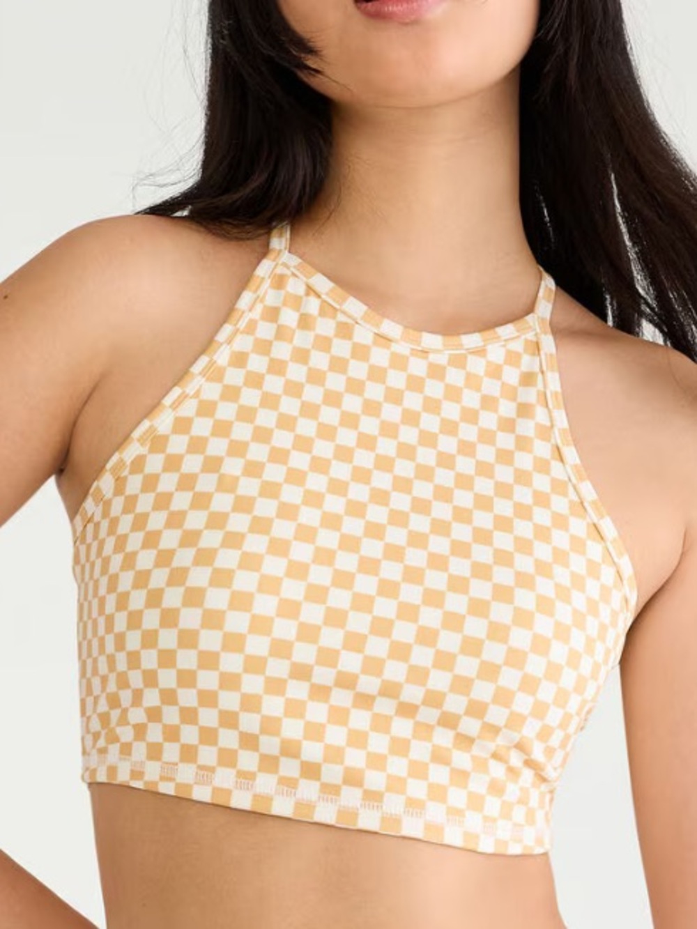 Aeropostale Cream & Tan Checker Halter Crop Top